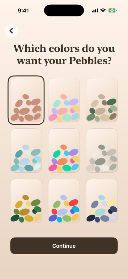 Pebble Jar setup screen for choosing pebble colors